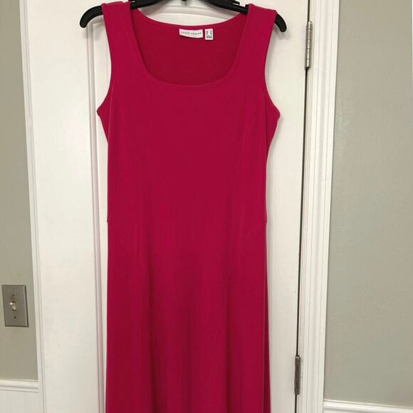 Susan Graver Liquid Knit Bright Pink A Line Midi Dress Summer Travel Size XS New - Picture 4 of 12